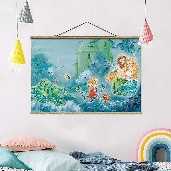 Stoffbild Strand mit Posterleisten - Querformat Das Seepferdchen darf bleib günstig online kaufen