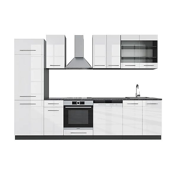 Vicco Fame-Line Küchenzeile Weiß Hochglanz/Anthrazit 300 cm AP Anthrazit oh günstig online kaufen