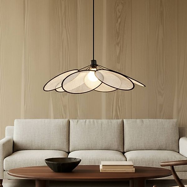 Lindby Hängeleuchte Astraia, natur/schwarz, Leinen, Ø 80 cm günstig online kaufen