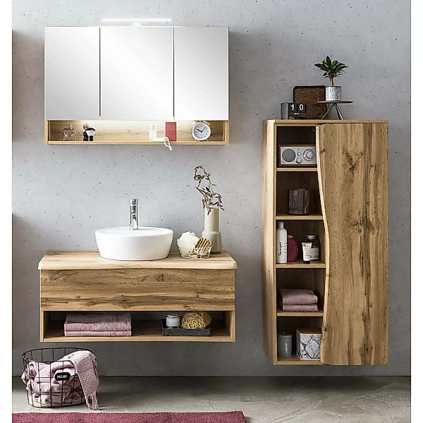 Badezimmermöbel Set in Wotan Eiche Nb. mit Baumkantenoptik KAHLA-03 Aufsatz günstig online kaufen