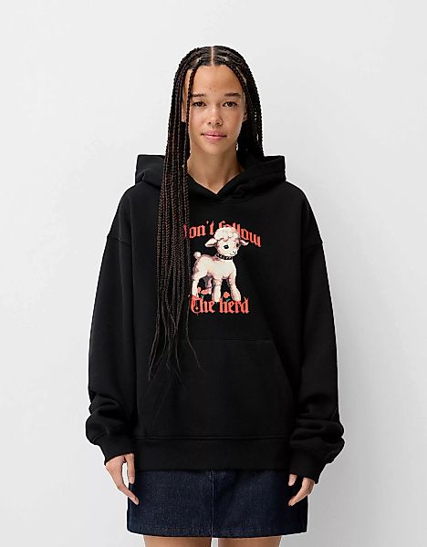 Bershka Hoodie Mit Print Damen Xs Schwarz günstig online kaufen