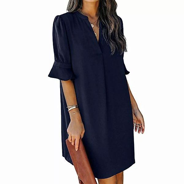 FIDDY Longbluse Solide Einfache Casual Ice Silk Crinkle Kleider für Frauen günstig online kaufen