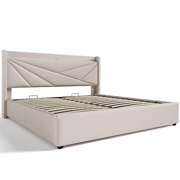 Doppelbett, mit Stauraum 160x200, USB-Typ-C-Ladefunktion und Bettgestell au günstig online kaufen