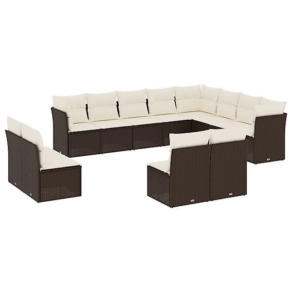 vidaXL 12-Tlg Garten-Sofagarnitur mit Kissen Braun Poly Rattan 3250312 günstig online kaufen