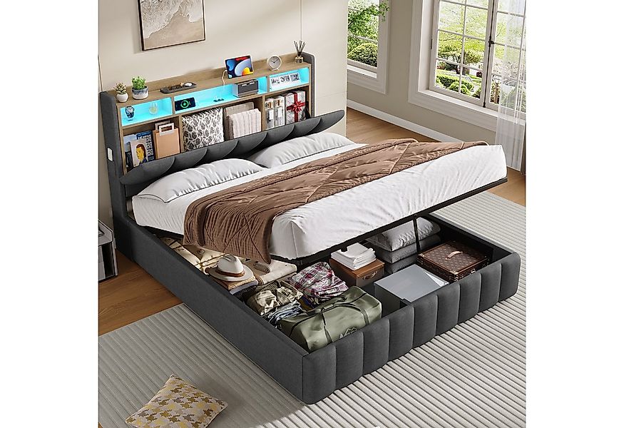 KIMENICH Polsterbett mit LED Beleuchtung und Ladefunktion (1-tlg., Ohne Mat günstig online kaufen