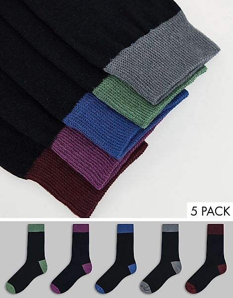 New Look – Dunkle Socken mit Zierstreifen in verschiedenen Farben im 5er-Pa günstig online kaufen