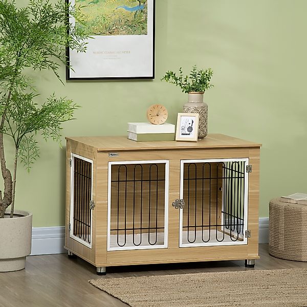 PawHut Hundehütte mit Tischplatte, Hundekäfig und Hundehaus, Doppeltüren, m günstig online kaufen