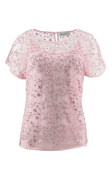 Passioni T-Shirt Top in Rosa mit floraler Stickerei günstig online kaufen