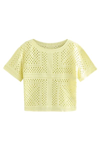 Next Kurzarmpullover T-Shirt mit gehäkeltem Ausschnitt günstig online kaufen