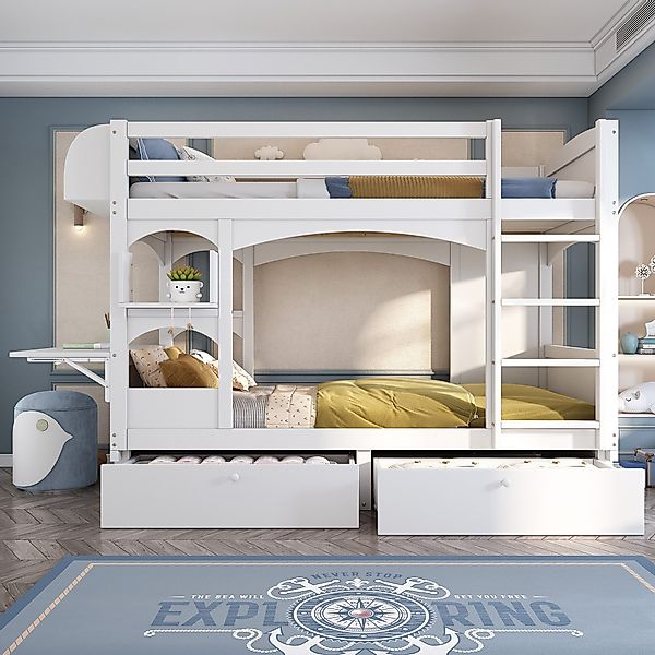 Flieks Etagenbett, Kinderbett mit klappbarem Schreibtisch, günstig online kaufen
