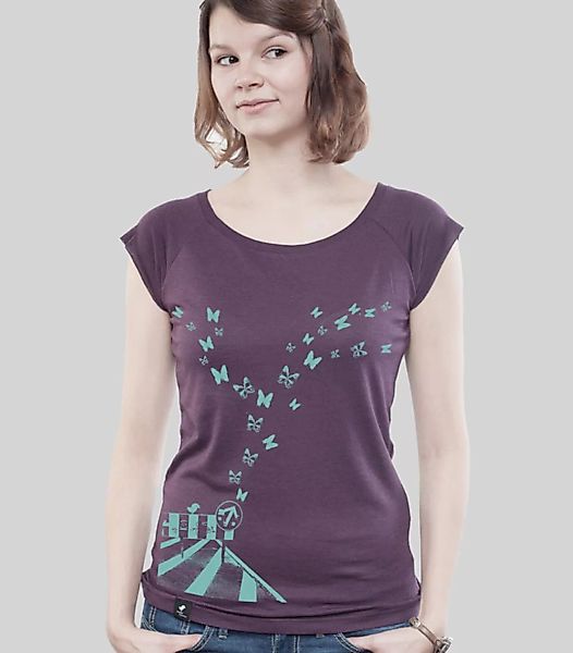 Bamboo Raglan Shirt Women Aubergine "Butterflies" günstig online kaufen