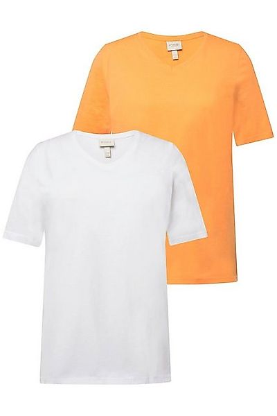 Ulla Popken T-Shirt T-Shirts 2er-Pack V-Ausschnitt Halbarm (2-tlg) günstig online kaufen