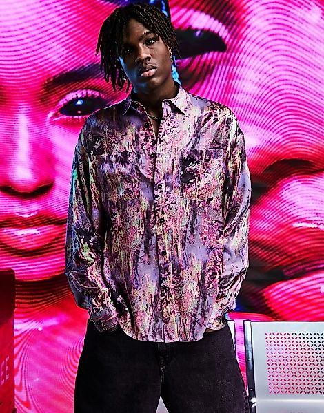 ASOS DESIGN – Kastiges Oversize-Hemd mit abstraktem Muster in Rosa günstig online kaufen
