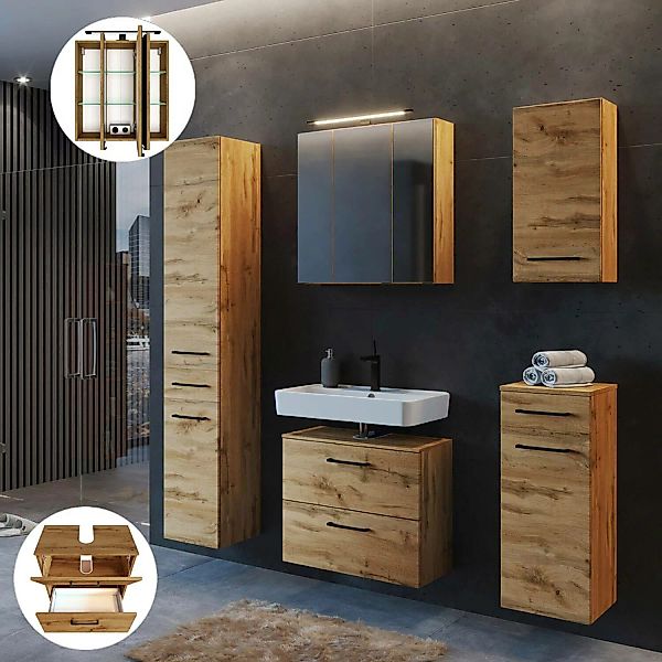 Badezimmermöbel Set in Wotan Eiche Nb. im Industrial Style MORISSON-03 mit günstig online kaufen