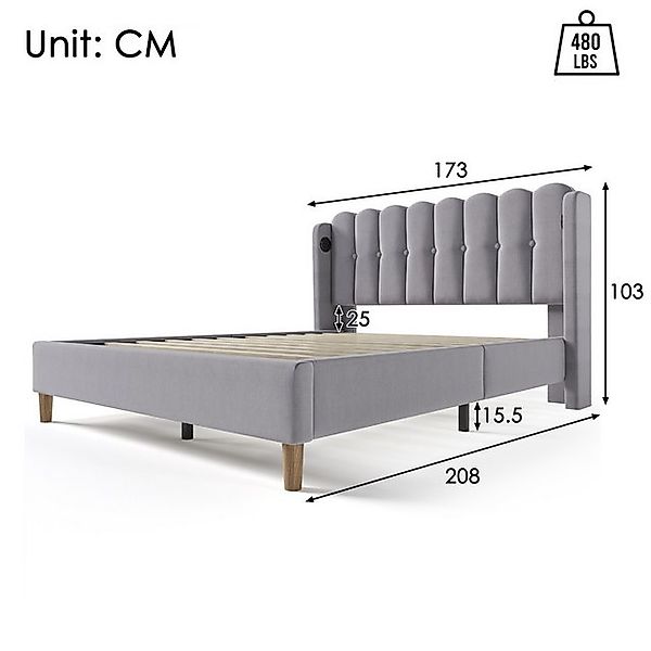 STILVORA Polsterbett 160x200 Bettgestell mit USB-C,Gepolstertes Jugendbett günstig online kaufen