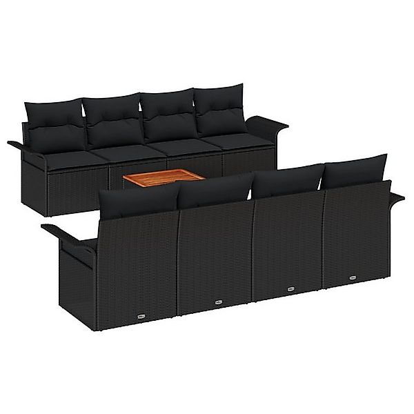 vidaXL Loungesofa 9-teiliges Garten-Sofa-Set mit Kissen Schwarz Poly-Rattan günstig online kaufen
