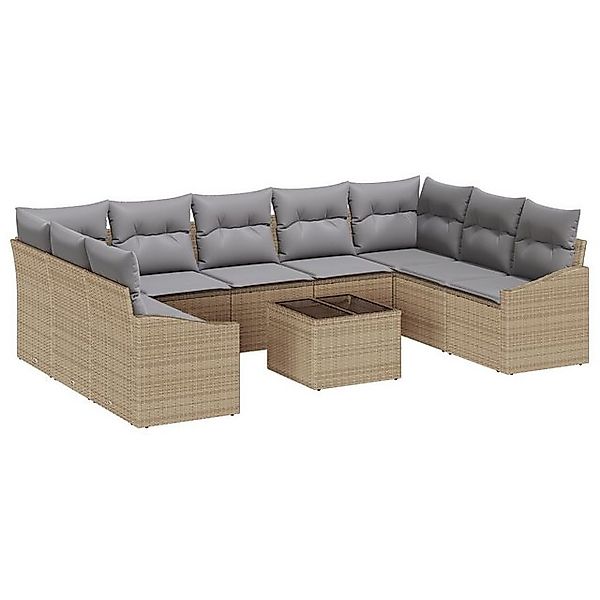 vidaXL Loungesofa 10-tlg. Garten-Sofagarnitur mit Kissen Schwarz Poly Ratta günstig online kaufen
