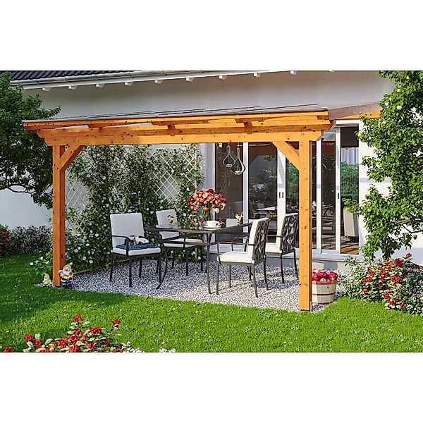 Skan Holz Terrassenüberdachung Ancona 434 x 300 cm Leimholz Eiche hell günstig online kaufen