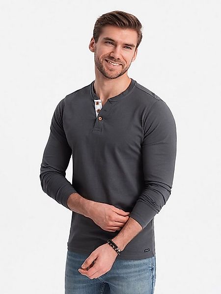 OMBRE Longsleeve Herren Longsleeve mit Knöpfen am Halsausschnitt günstig online kaufen