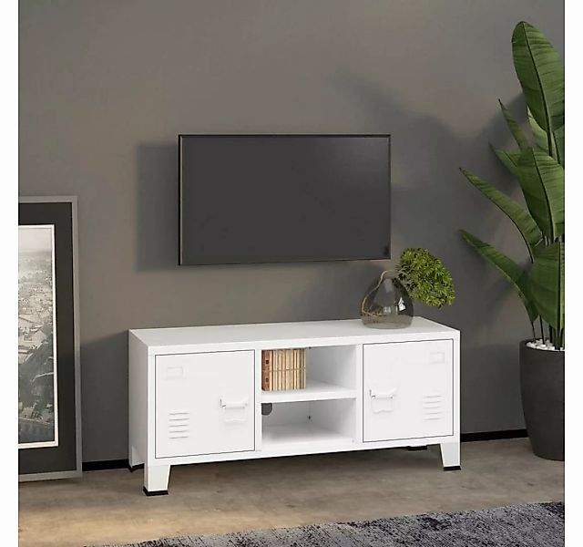 furnicato TV-Schrank Industrie-Stil Weiß 105x35x42 cm Metall günstig online kaufen