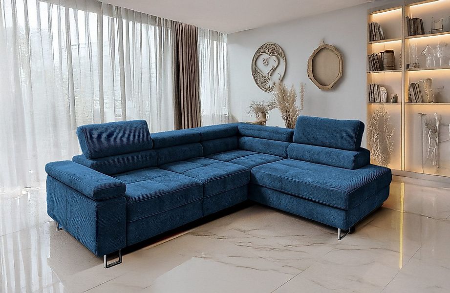 Goldstoff Ecksofa mit Schlaffunktion, Cord Couch günstig online kaufen