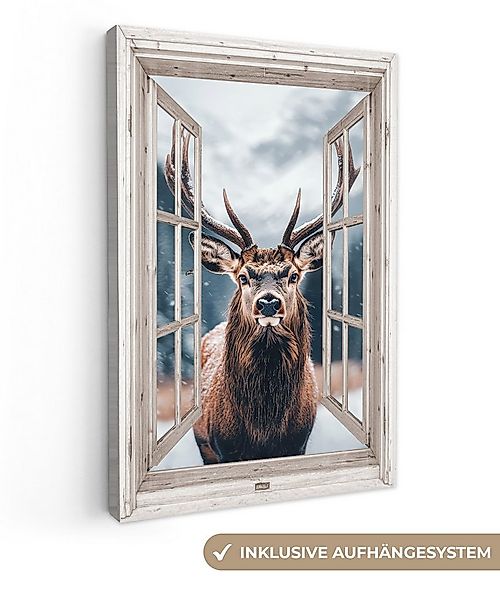OneMillionCanvasses® Leinwandbild Hirsche - Tiere - Landschaft - Winter - S günstig online kaufen