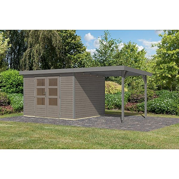 Karibu Gartenhaus Ernesto 5 D m. Anbaudach Wassergrau/Grau 209 x 298 x 242 günstig online kaufen