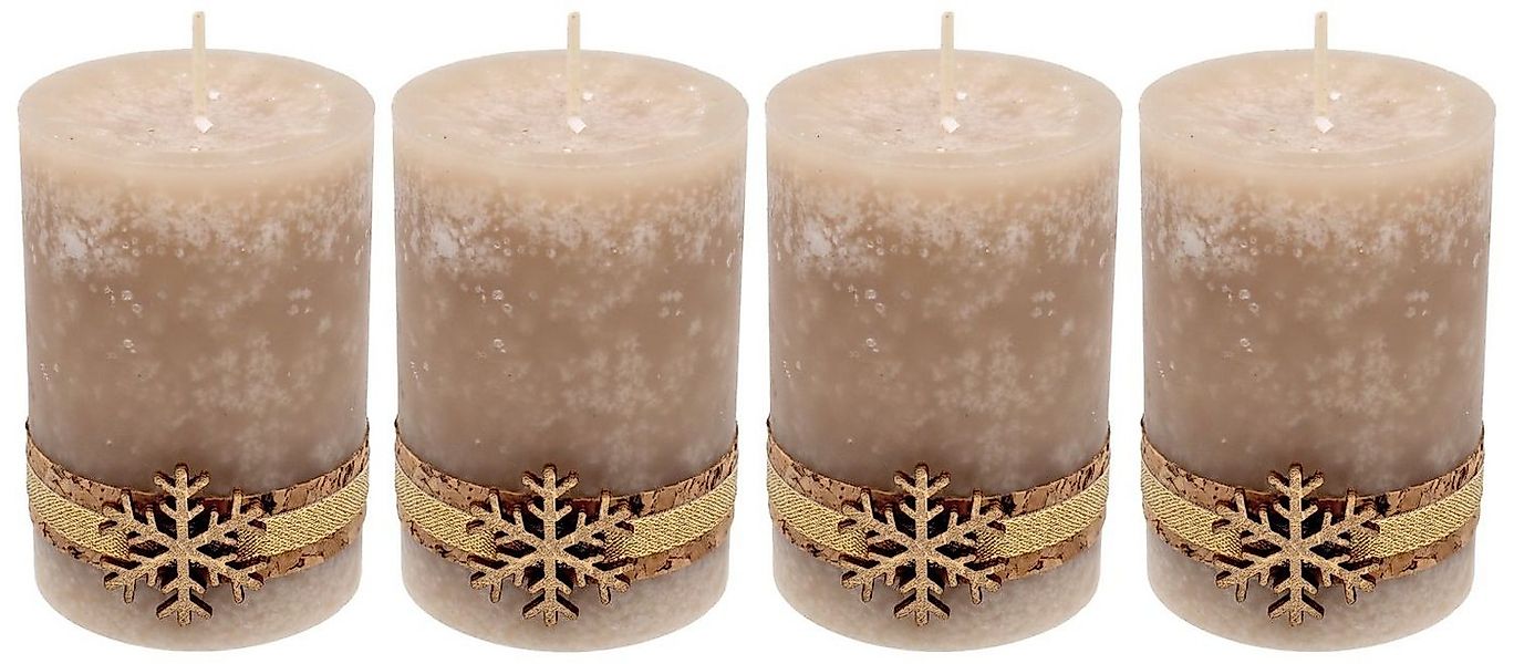 ZauberDeko Adventskerze 4 Adventskerzen Kerzen Stumpenkerzen Beige Schneefl günstig online kaufen