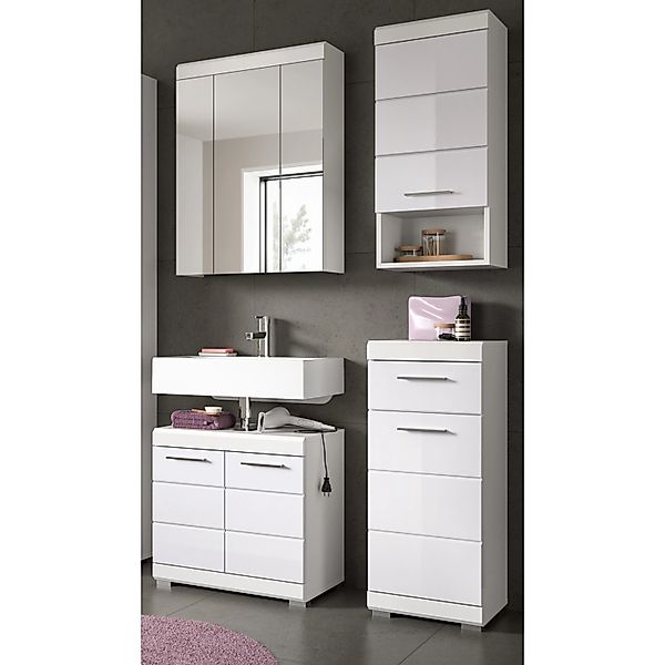 Inn.Furn Badmöbel Set 4-teilig in Weiß Hochglanz 112 cm Shawn günstig online kaufen