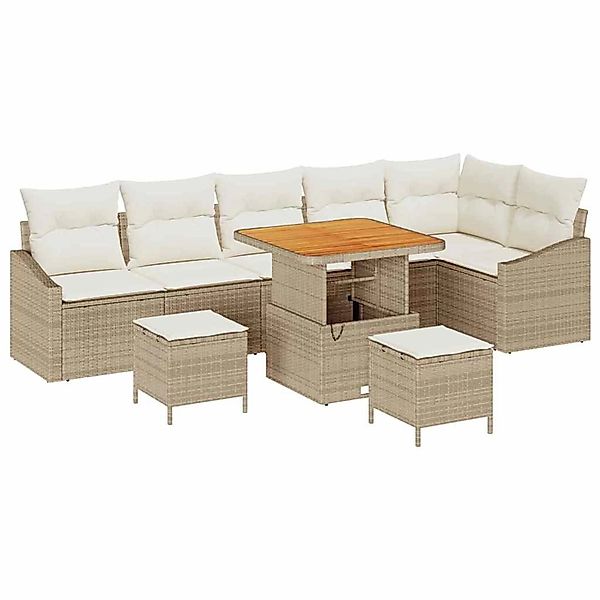 vidaXL Garten-Sofa-Set mit Kissen 9-Tlg Beige Poly Rattan 3362671 günstig online kaufen
