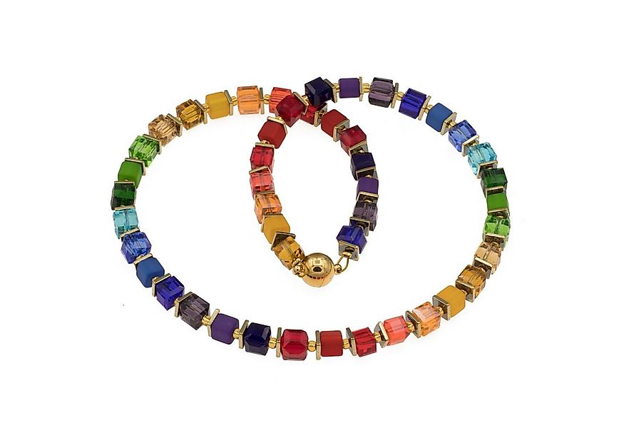 Bella Carina Perlenkette Würfelkette Glas Würfel regenbogen Farben Magnetve günstig online kaufen