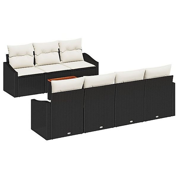 vidaXL Loungesofa 8-teiliges Garten-Sofaset mit Kissen Schwarz Poly-Rattan, günstig online kaufen