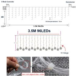 Rosnek LED-Lichtervorhang 3.5M, Große Schneeflocke, 8 günstig online kaufen