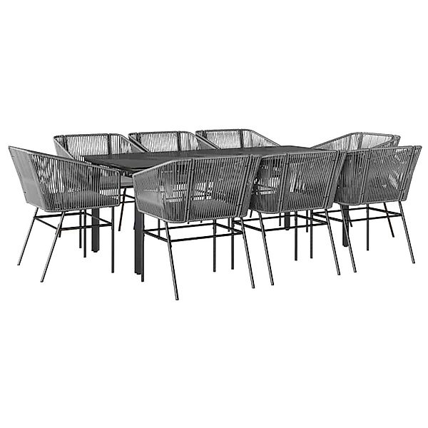 vidaXL 9-Tlg Garten-Essgruppe mit Kissen Grau Poly Rattan Glas 3334631 günstig online kaufen