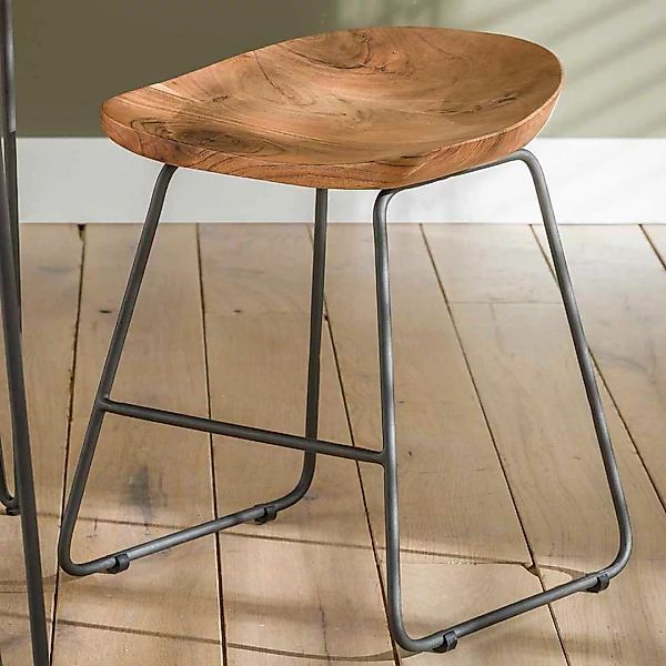 Sitzhocker aus Akazie Massivholz und Stahl Loft Design (2er Set) günstig online kaufen