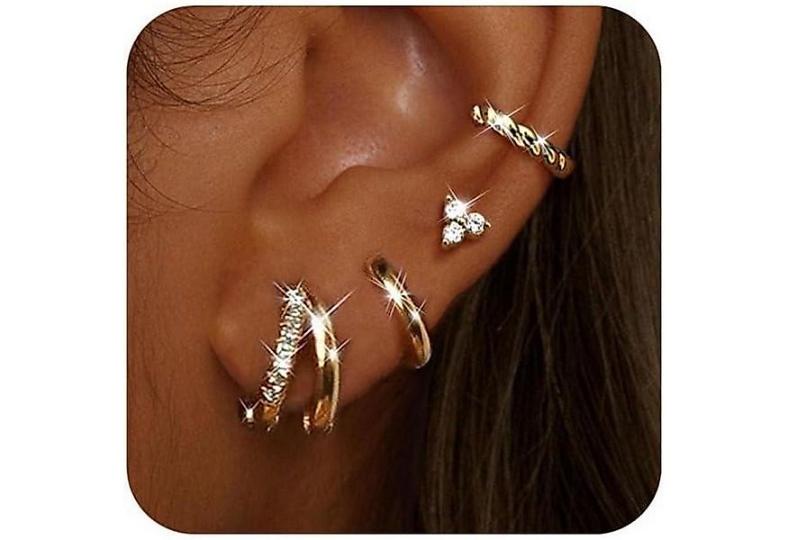 LuxusKollektion Schmuckset Ohrringe 4 Paar Damen Silber Gold Creolen 14K Do günstig online kaufen