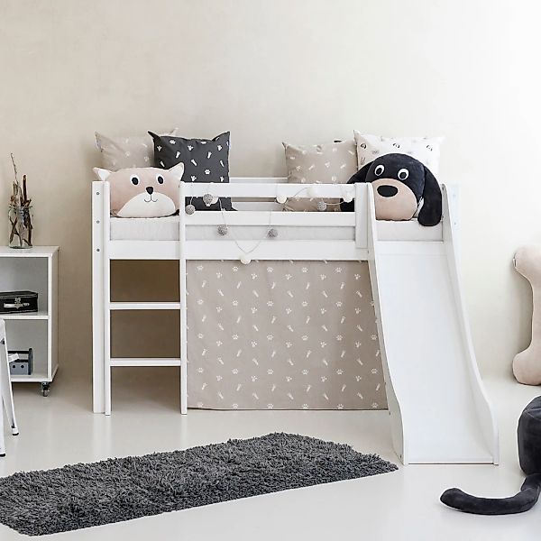 Hoppekids Hochbett ""Pets Silbergrau"" Rutsche & Vorhang Grau und viel Ausw günstig online kaufen