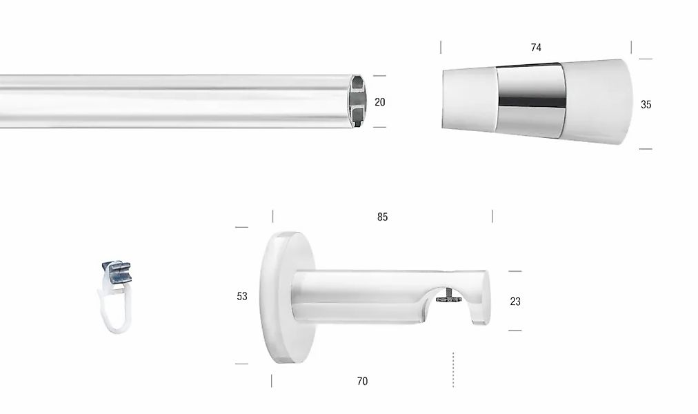 GARESA Gardinenstange "WHITE" Ø 20 mm 1 läufig-läufig Wunschmaßlänge Vorhan günstig online kaufen