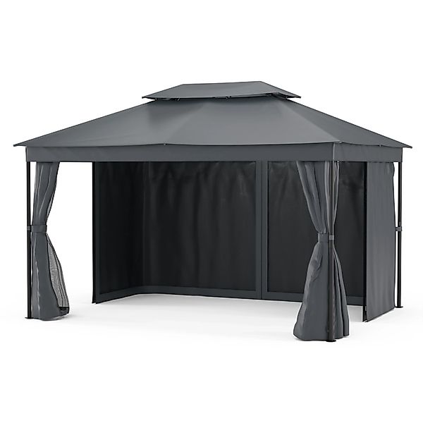 Blumfeldt Mondo Dual 3x4 m Pavillon mit Doppeldach und Moskitonetzen Dunkel günstig online kaufen