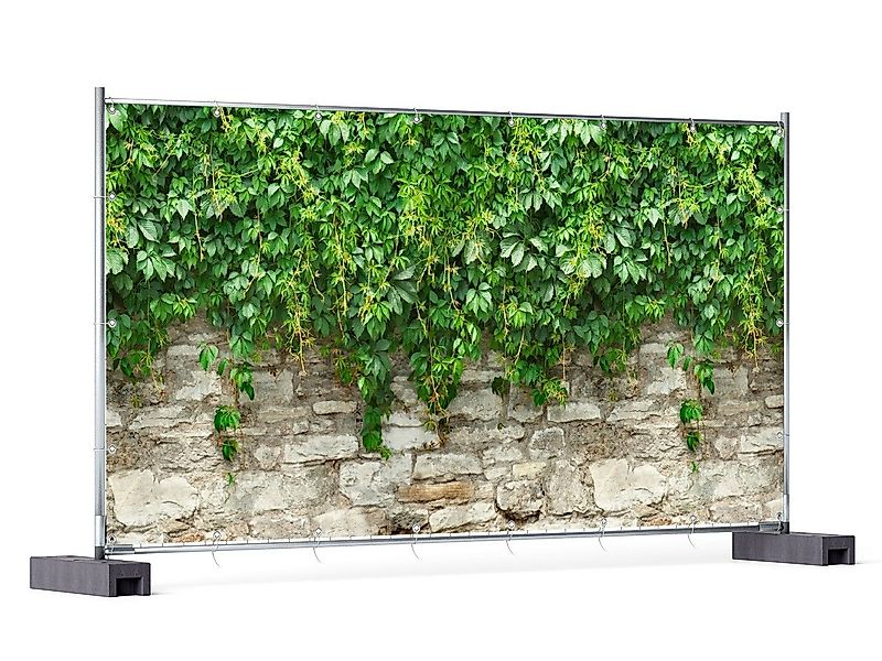 Wallario Sichtschutzzaunmatten Steinmauer und grünen Pflanzen günstig online kaufen