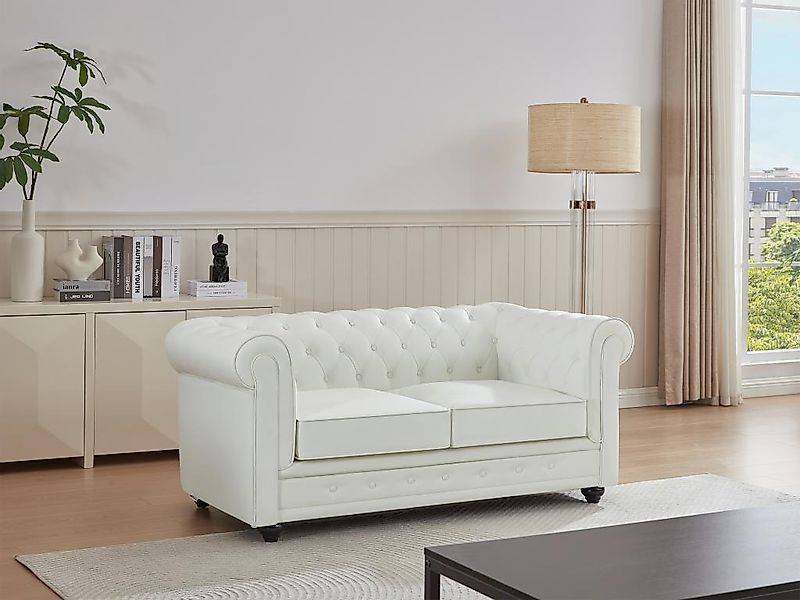 Ledersofa 2-Sitzer - Büffelleder - Weiß - CHESTERFIELD günstig online kaufen