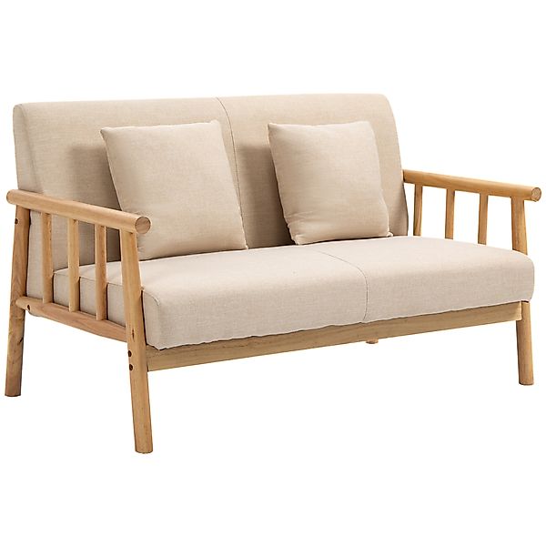 HOMCOM 2 Sitzer Sofa Couch 2 Lendenkissen gepolstert Holzrahmen Leinenoptik günstig online kaufen