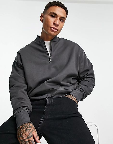 ASOS DESIGN – Schweres Oversize-Sweatshirt im Bomberjacken-Look in verwasch günstig online kaufen