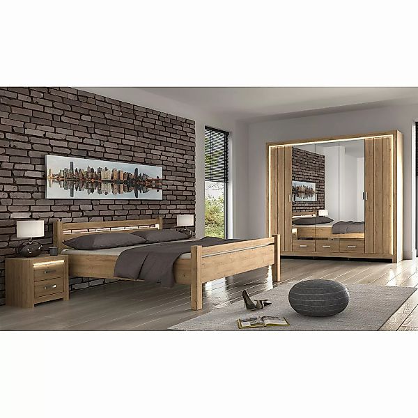 Schlafzimmer-Set 4-teilig inkl. LED Beleuchtung VILLAGE von Forestdream Eic günstig online kaufen