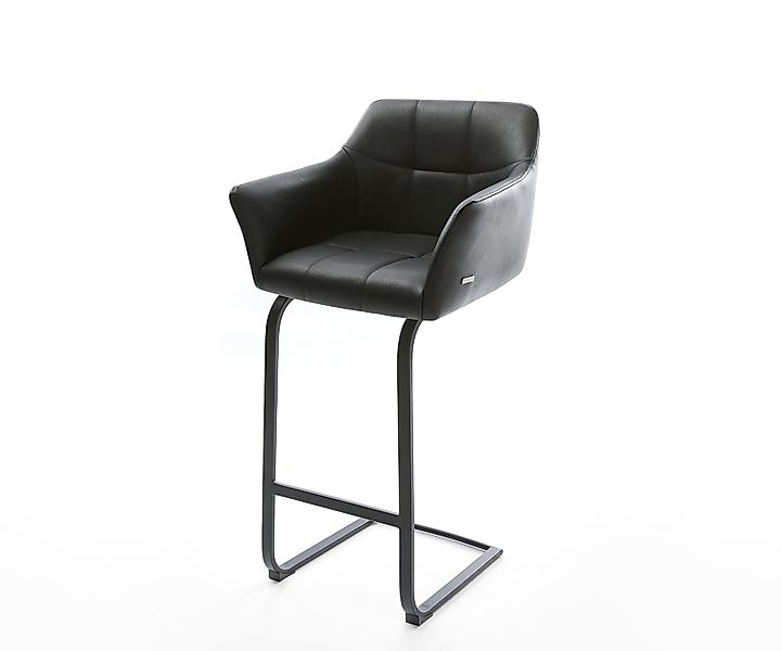 Barstuhl Yulo-Flex Echt-Leder Schwarz Freischwinger flach Metall günstig online kaufen
