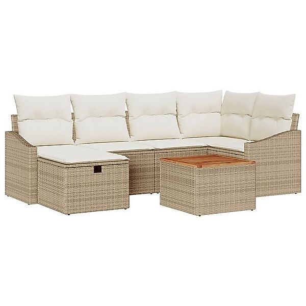 vidaXL Loungesofa 7-teiliges Garten Sofa Set mit Kissen Beige Poly Rattan, günstig online kaufen