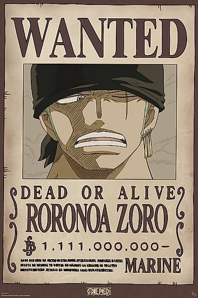 Poster One Piece - Poster - Wanted Zoro günstig online kaufen
