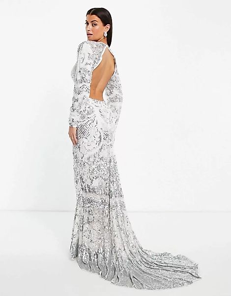 ASOS EDITION – Delilah – Brautkleid in Silber mit Blumenverzierung und Schw günstig online kaufen