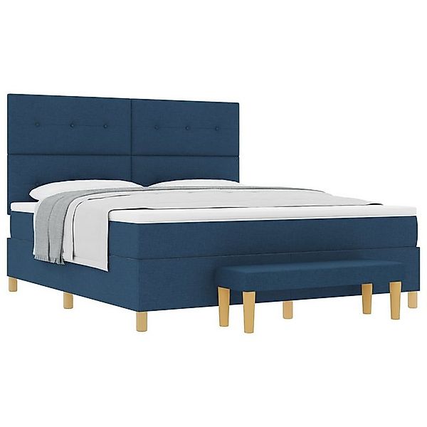 vidaXL Bett Boxspringbett mit Matratze & Bank Blau 180x200 cm Stoff (2-tlg) günstig online kaufen