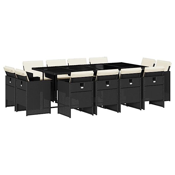vidaXL 13-Tlg Garten-Essgruppe mit Kissen Schwarz Poly Rattan 3277805 günstig online kaufen